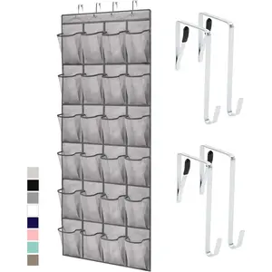 GORILLA GRIP Over-the-Door Hangable Shoe Organizer, 24 Large Breathable Mesh Pockets, Hook-Included Space-Saving Closet Rack, 40 lbs Capacity Storage for Shoes & Beauty Products, Grey