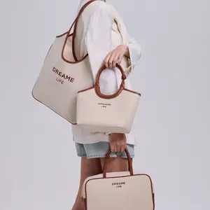 NEVERLAB CanvasChic Collection Tote Bag Natural Canvas Blend Eco-Friendly Casual Handbag Shoulder Bag for Women Beige (3 Styles)