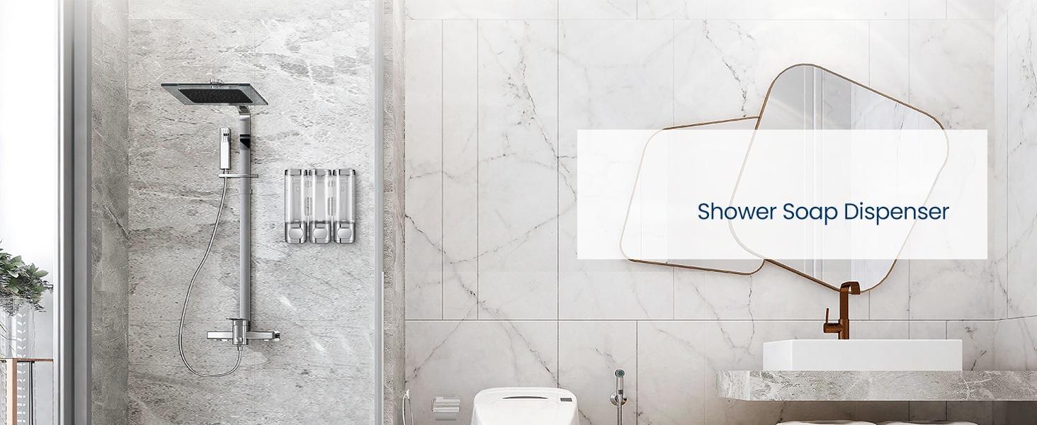 3-in-1 Room Wall Mounted Bathroom,Shower Pump Dispenser and Organizer,Dispensers for The Shower,Shampoo and Conditioner Dispenser,Shampoo Dispenser for Shower