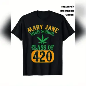 Men's Class Of 420 Weed Graphic T-Shirt 100% Fabric Crew Neck Short Sleeve Regular Fit Weekend Casual Wear All-Sea Breathable Cotton Tee