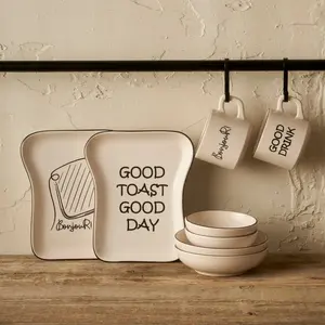 Ceramic Tableware Set - 8-Piece Toast Breakfast Set with Tea Bowls and Plates