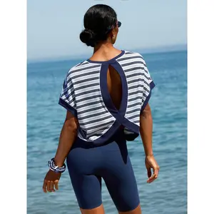 GLOWMODE Oversized Short Sleeve Tee With Keyhole Back Daily Casual Wear
