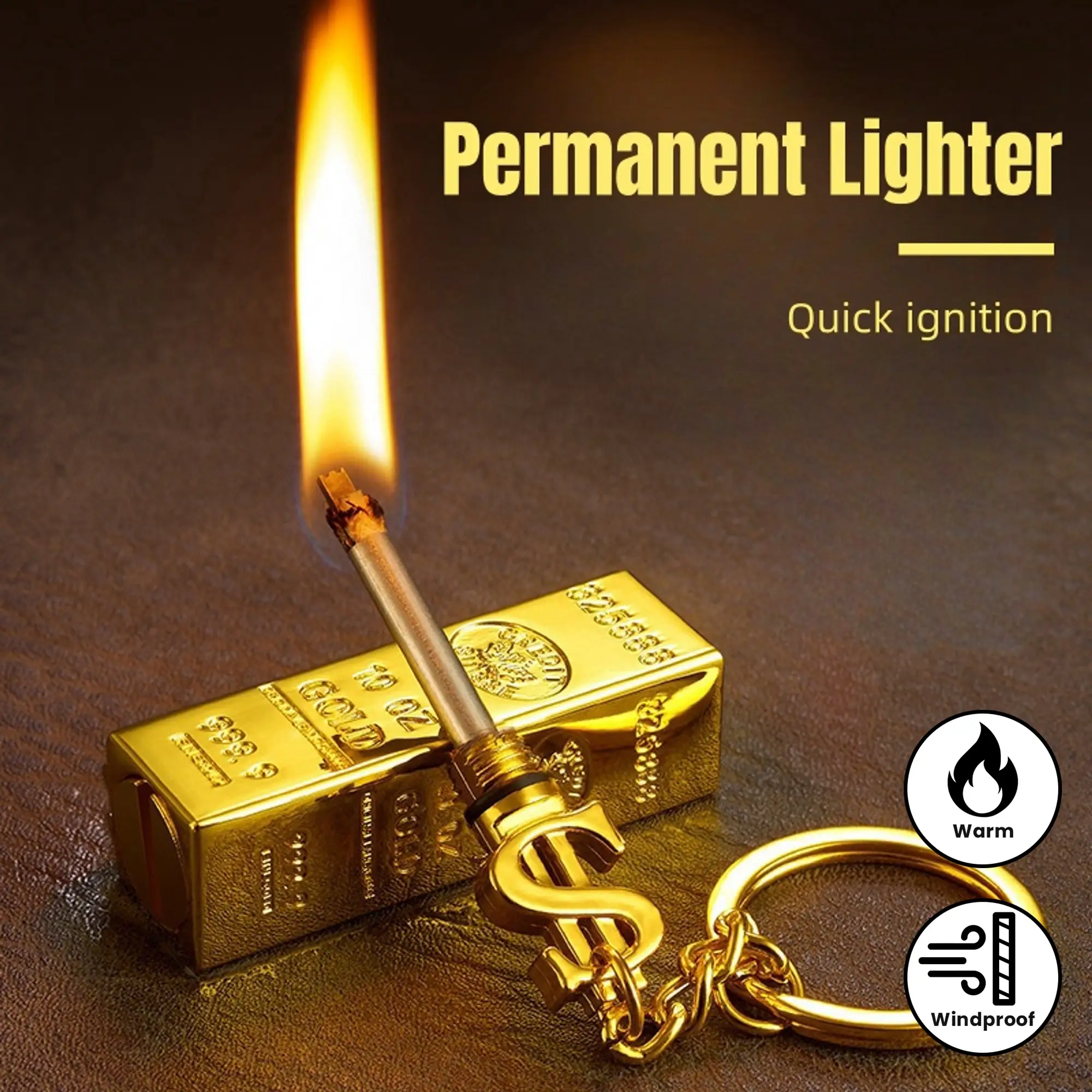 Gold Bar Permanent Lighter Small Match Sticks, Multi-Function Metal Kerosene Lighter, Mini Portable Igniter for Outdoor Camping Fire and Burning Stic