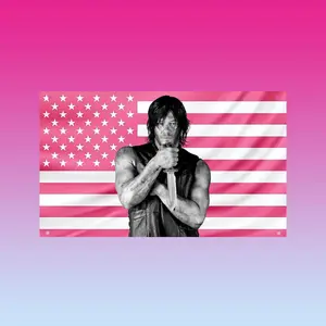 Norman Reedus Pink US Flag |   Daryl Dixon Hot Actor Tapestry |   Walking Dead Aesthetic Decor |   Pink American Wall Flag