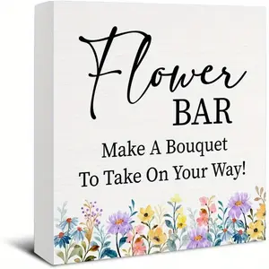 Christmas Halloween Decoration，Flower Bar Sign - Bridal Shower Decorations - Bloom Bar Signs - Make a Bouquet to Take on Your Way Wooden Sign Home Table Shelf Desk Wedding Engagement Party Decorations - 5 x 5 Inches