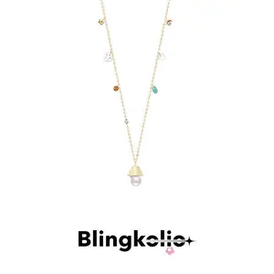 Blingkolio Natural Stone Lamp Sweater Necklace With 18K Gold Plated