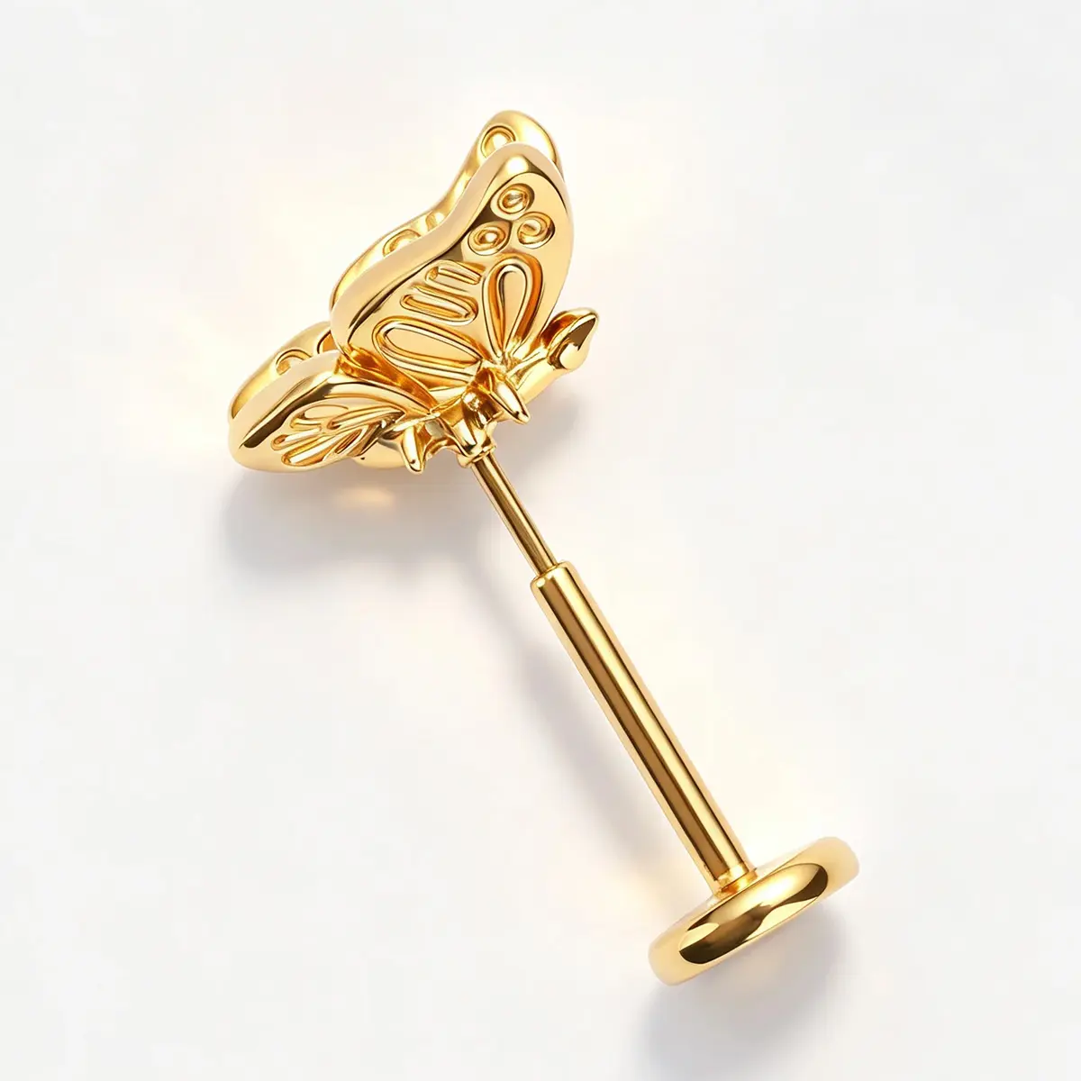 18G 6MM Titanium Butterfly Push Pin Flat Back Stud, Gold & Silver Butterfly Cartilage Earring, Threadless Labret Stud for Helix, Flat, Tragus, Conch, Ear Piercing Jewelry