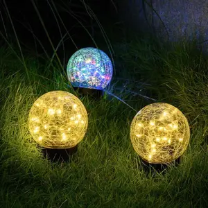 Solar Globe Lights, Outdoor Waterproof Solar Globe, Garden Ruptured Glass Globe, Solar Lights Outdoor Solar Globe Outdoor Decorations for Patios and Patio Lawn Backyard Decorations, Solar Ground Light