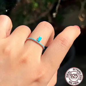 terling 925 Silvery 1.54g-1.76g/pcs Bohemian Style Blue Synthetic Turquoise Wedding Engagement Promise Rings for Lover Female Perfect Gift Match Daily Outfits Party Accessories