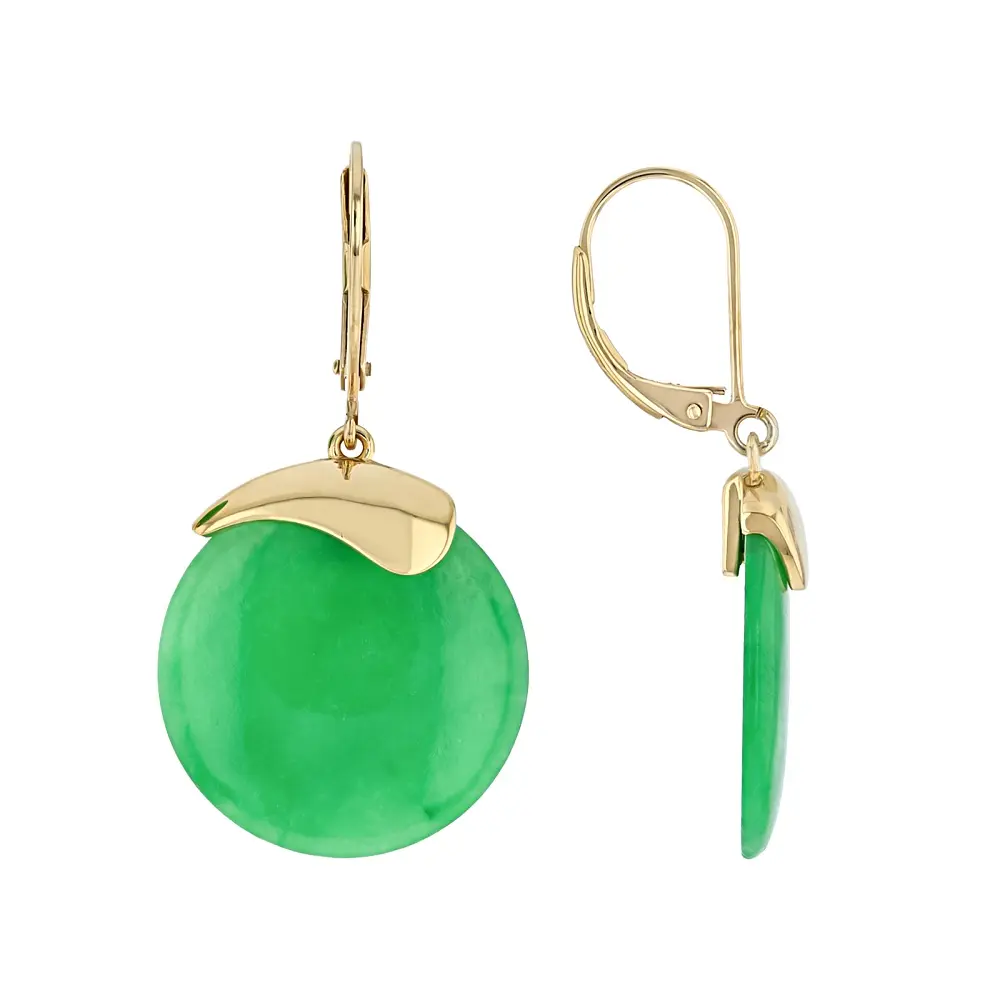 JTV Green Jadeite 18K Yellow Gold Over Sterling Silver Dangle Earrings 20mm