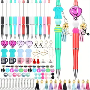12 Set Nurse Beadable Pens Bulk with Hospital Focal Silicone Beads for DIY Pen Making Kit Smooth Writing Ballpoint Pen for Women Hospital Nurse Gifts