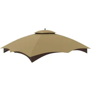Replacement Canopy Top Double Tiered Canopy Cover Roof with Air Vent ONLY FIT for Lowe's Allen Roth 10'x12' Gazebo #GF-12S004B-1 (Khaki)