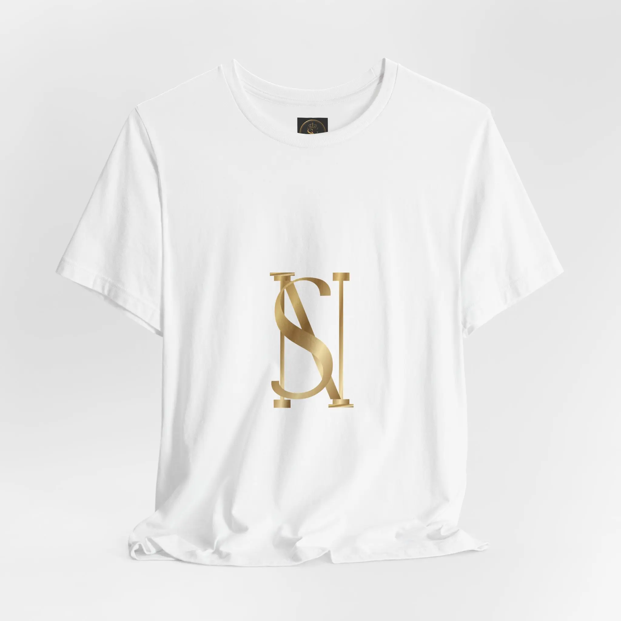 Men's Studio Noir Gold Monogram S|I T-Shirt, Airlume Cotton, All Seasons, Clean Lines, Medium Length, Cold Wash Compatible, Retail Fit, Streetwear, Shortsleeve, Breathable, Casual