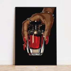 Room Decor, Black And Red Perfume Wall Art Black Woman Glam Print Red Nails Wall Poster Boss Babe Vanity Decor Luxe Art for Makeup Room Unframed 5 Size 8x12 to 27x40 inch
