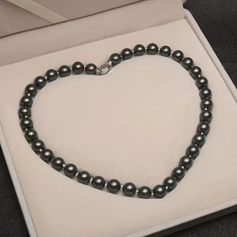 Large Black Pearl Diameter 0.394 Inch Necklace Black Pearl Necklace Natural Sea Pearl S925 Sterling Silver Accessories Non-allergenic Wedding Wear Holiday Gift Birthday Gift