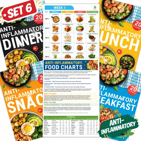 Pcs Anti Inflammatory Foods List & Recipes - Recipes Guide for Beginners Meal Eating, Anti-Inflammatory Food Guide & Diet Recipes, Anti Inflammatory Diet Food List Chart, Healthy Meal Planner with Breakfast Lunch Dinner Ideas