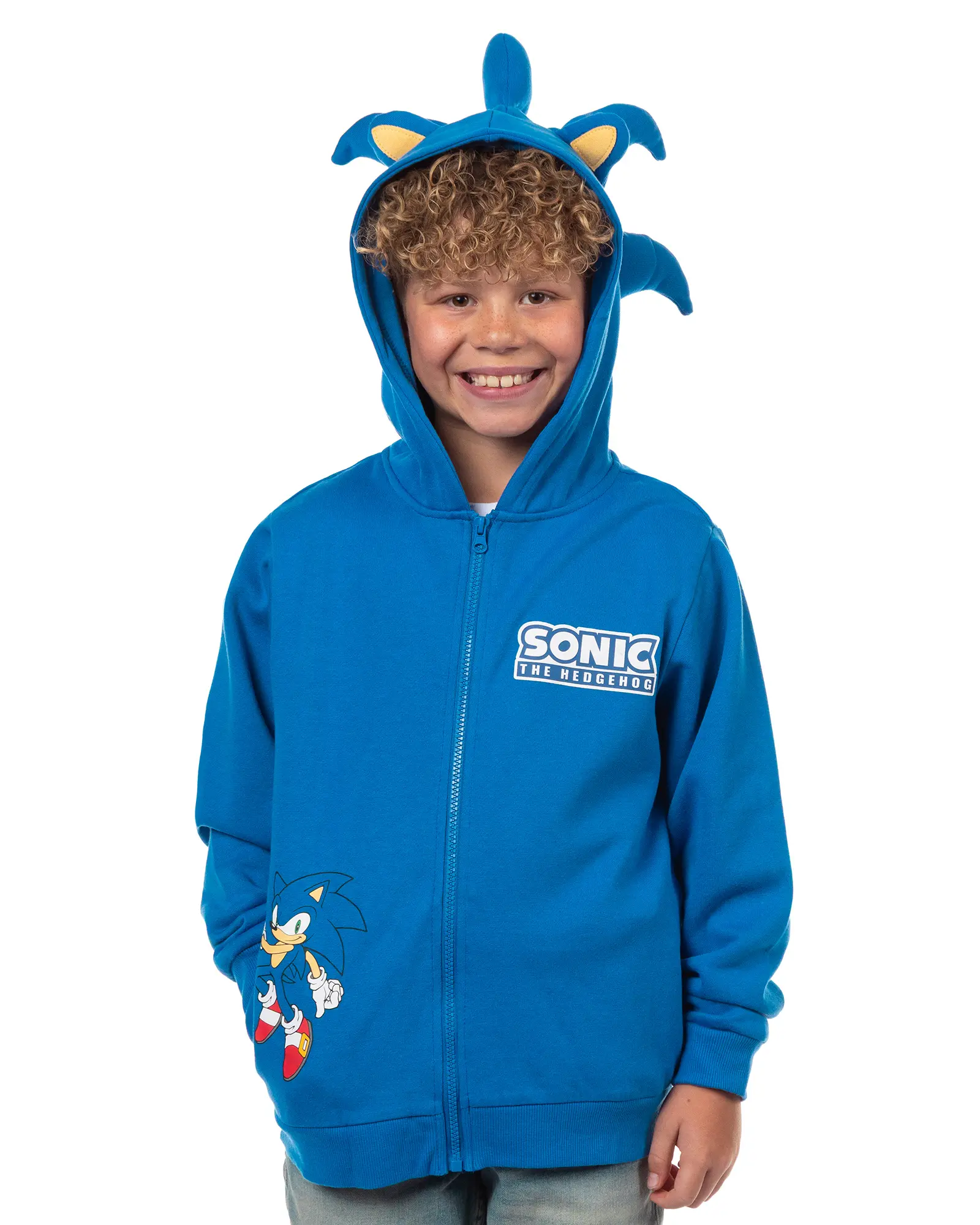 Sonic The Hedgehog Boys' Zip-Up Hoodie, All Seasons 3D Ears & Quills Character Sweatshirt