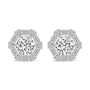 Lab Diamond Fashion Earrings Platinum 5Ct Rafflesia Flower Fashion Lab Diamond Stud Earrings F-G Color, VS Diamond, IGI Certified - Friendly Diamonds