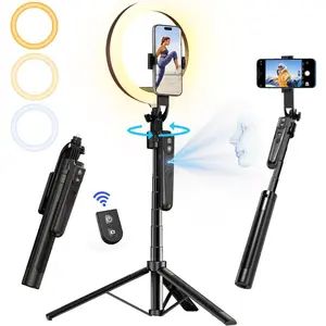 70.9" Auto   Tripod with 360 Rotation & 10" Ring Light, Phone Tripod & Selfie Stick with Remote for Cell Phone 4"-7", Motion Sensor for Live Stream Vlog Video Recording