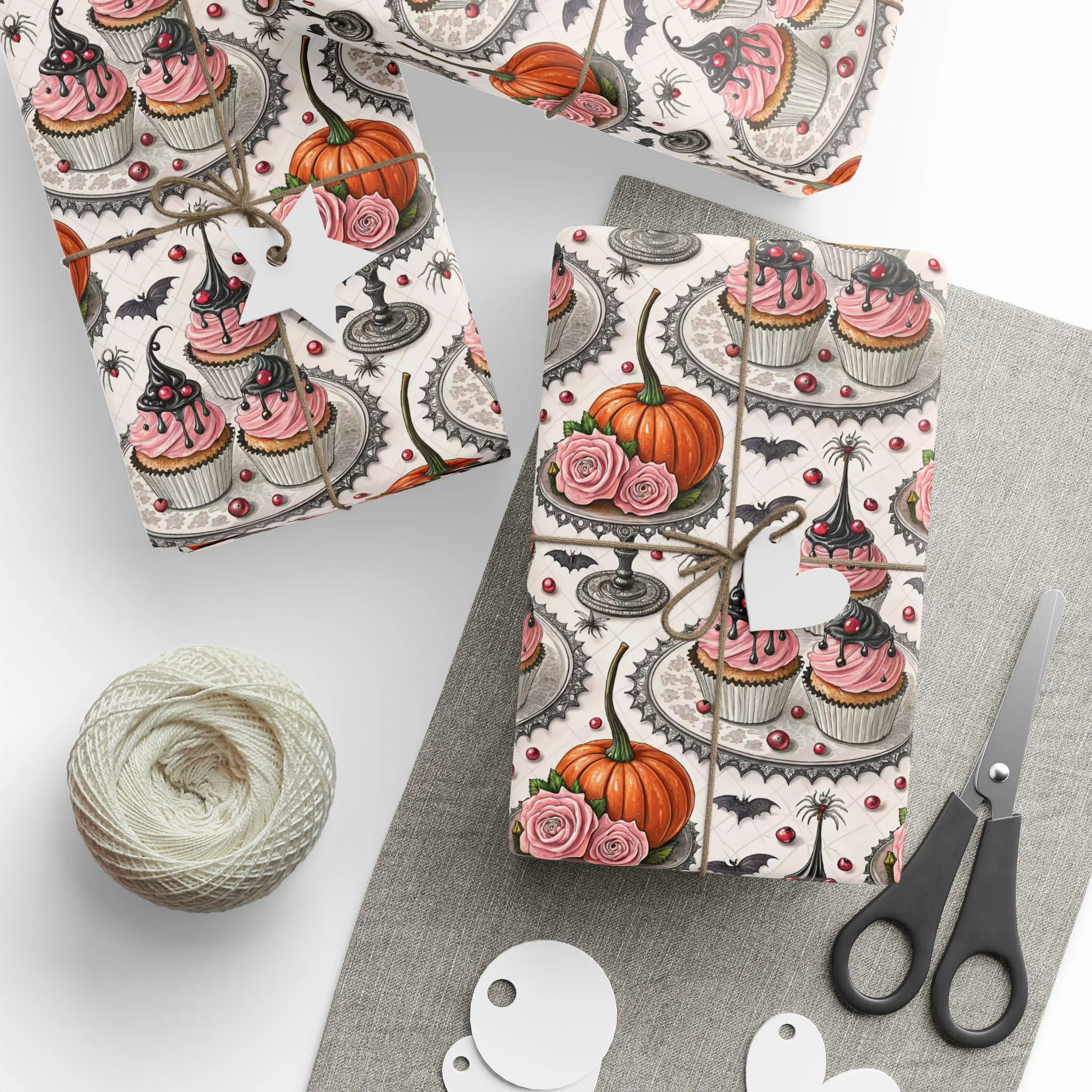 Cupcake & Bat Gift Wrapping Paper, Halloween Party Decor