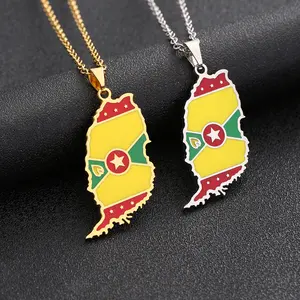 new stainless steel Grenada map necklace men's and women's ethnic wind titanium steel couple necklace with jewelry