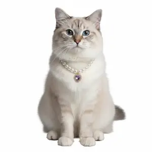 Adjustable Pearl Cat Collar – Elegant Kitten Necklace with Neck Decoration