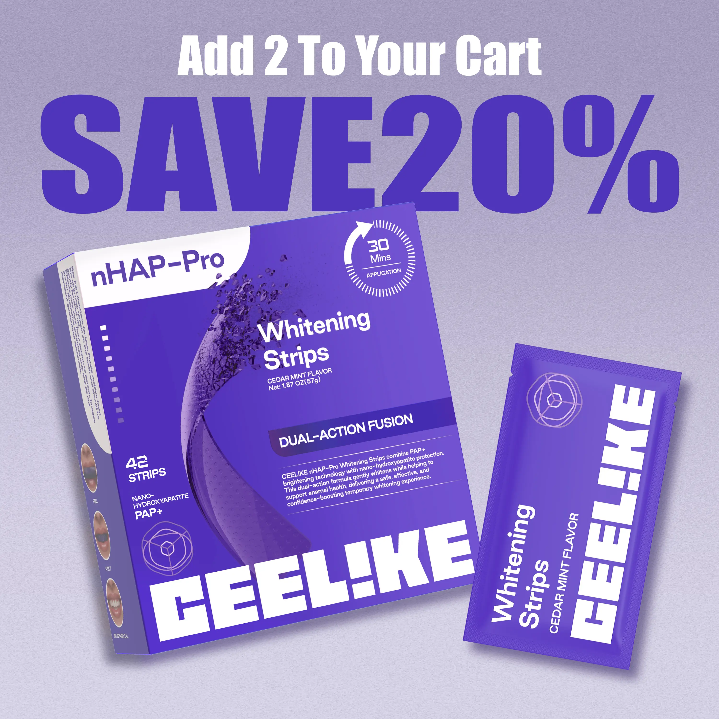 【CEELIKE】 Purple Teeth Whitening Strips  With Free Cheek Retractor - 7/21 Whitening Sessions -Nano-Hydroxyapatite Safe for Enamel - Non Sensitive Teeth Whitening - Peroxide-Free