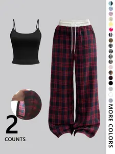 Valentine's Day Two-Piece Set for Women, Halter Top and Casual Wide Leg Pants, Youthful Holiday Fashion, Daily Wear, Street Style, Fitted, Streetwear