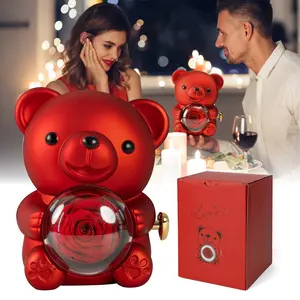 Cute Teddy Bear with Preserved Rose -A Real Rose Flowerin Bear with Elegant Gift Box -Romantic Gift for Her in Mother's Day, Weddings, Anniversaries, and Bridal Showers,Christmas and Valentine's Day gifts