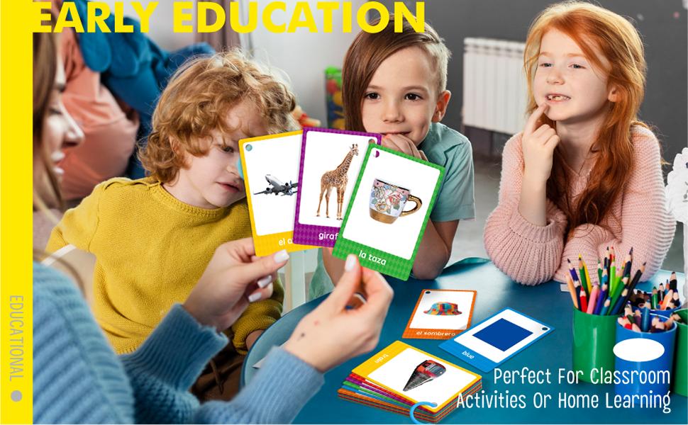 Mother's Day 60 English Spanish Flash Cards, Double-Sided Nouns Cards Bilingual Sight Words - Animals, Colors, Food, Vehicles Cards, Language Vocabulary Learning Tool for Beginners 5+ with 2 Reclosable Rings