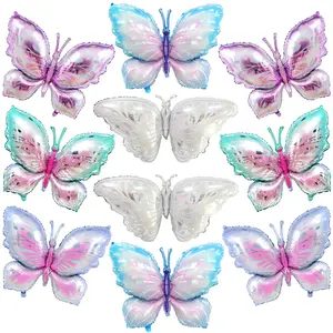 10 Pcs Butterfly Balloons, Gradient Giant Butterfly Foil Mylar Balloon Butterflys Birthday Decorations For Butterflys Theme Birthday Party Wedding Supplies (Purple, Blue,Green)