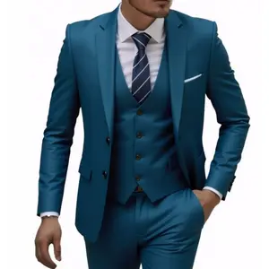Men's Long-Sleeve Polyester Navy Business Casual Suit, Formal Clothes for Weddings and Groomsmen