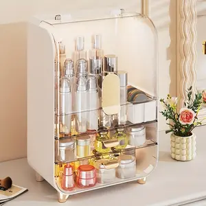 1pc Makeup Organizer Box, Large Capacity Dust-Proof Cosmetic Storage Shelf, Transparent Jewelry Holder, Multi-Use Vanity Cabinet