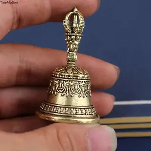 Carved Bronze Handheld Bell Shaker, Metal Percussion Instrument with Clapping Handle, Healing Soothing Sound for Church Festival Decor