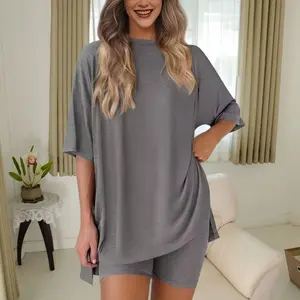 Spring-Summer Set Loose Stylish Short Sleeve & Shorts Best Pick Trendy Chic Look Fit Womenswear Lightweight Polyester Suits 2 piece sets women comfort sweat set sweatsuit set outfit