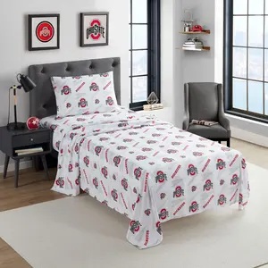 NCAA OHIO STATE BUCKEYES Officially Licensed 3 Piece Printed Sheet Set - Twin Extra Long