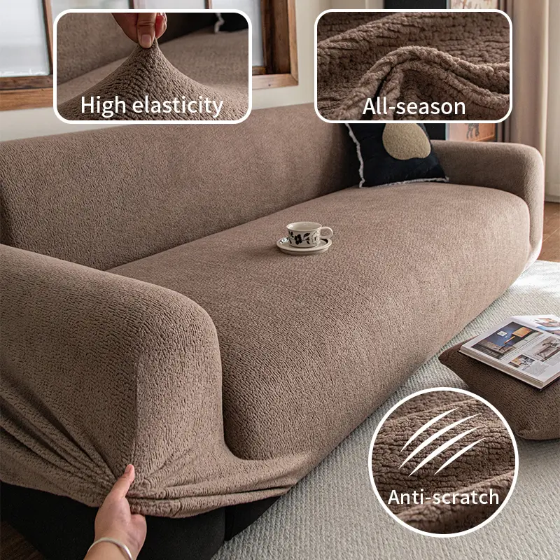 All-Season Plush Sofa Cover, Soft Comfortable Fabric, Durable Anti-Slip, High Elasticity, Pet Friendly, Easy to Clean, Soft Sofa Protector