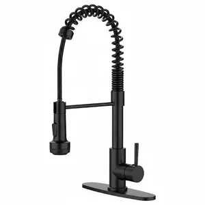 Kitchen Faucet with Pull Down Sprayer and 4 Spraying Modes Single Handle Commercial Spring Kitchen Sink Faucet Matte Black 1 or 3 Hole