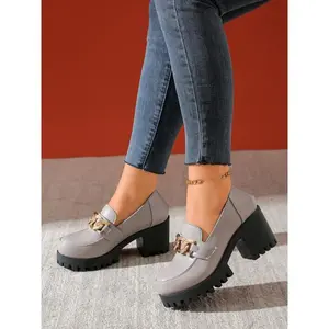 Women's Vintage High Heel Mary Jane Shoes, PU Chain Decor, Round Toe Formal Shoes, Comfortable Insole, Durable Synthetic Lining, Office Shoes