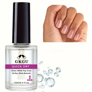 12ml GKU Quick Dry Glass Shine Top Coat - 16-Day Ultra Smooth, Minimizes Chipping, Keeps Nails Shiny & Glossy, Nonscented, Formaldehyde Free, Nail Care Product Nail Polish | Glossy Finish | Nail Shine Coat