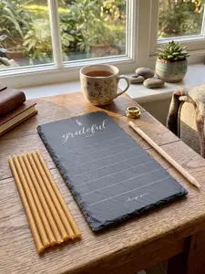 Gratitude & Manifestation Slate Ritual Set – Affirmation Board with Beeswax Candles for Meditation, Intention Setting & Spiritual Self-Care