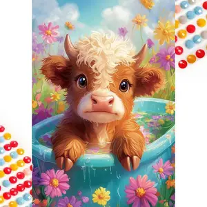 5D DIY Full Drill Round Diamond Painting - Diamond Art Painting Kit Bathtub Little Cow Mosaic, Canvas - DIY Decor, Home Wall Decoration, Suitable for Halloween and Christmas, Birthday and Anniversary Gifts