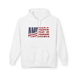 America Flag Text Hoodie | USA Stars Stripes Patriotic Pullover