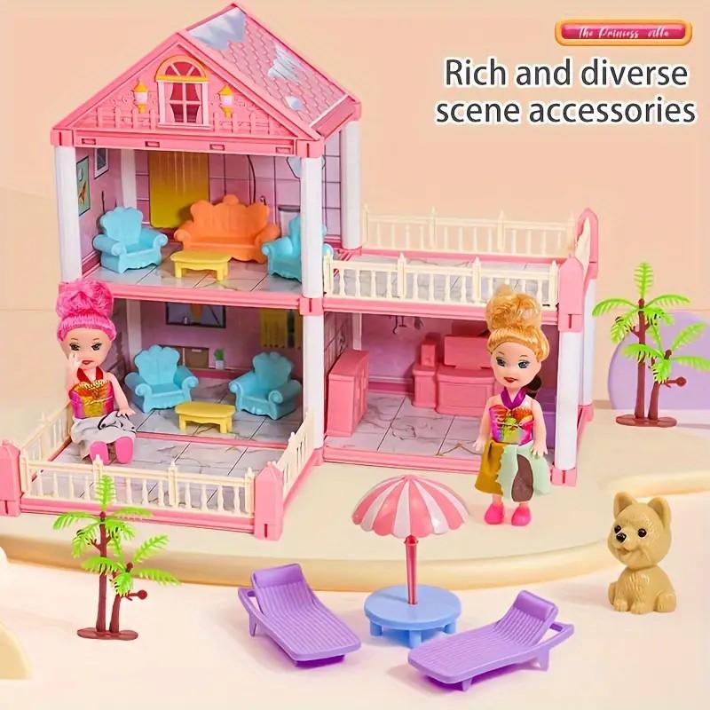 DIY Doll House with Light, 1 Set Creative DIY Doll House Toy, Fun Play Accessories for Family Entertainment
