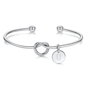 Fashion new 26 letters stainless steel pendant knotted open bracelet jewelry memorial gift personality hand jewelry