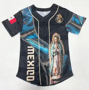 Virgin Mary Mexico Baseball Jersey, Our Lady of Guadalupe Mexican Religious Shirt, Virdin Mary Guadalupe Catholic Religious Sports Jersey for Adults Youth Kids