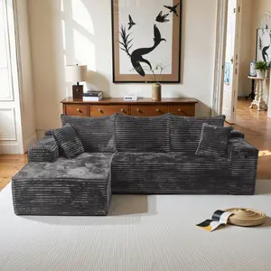 【2 Packages Shipping】106 Inches Plush Modern L-Shaped Cloud Sectional Sofa Corduroy Velvet Modular Couch with Chaise No Assembly Required Sectional Sofa Living Room Furniture Vertical Modern Sectional Sofa V-Shaped Removable Cushion Sofa  cob Compression