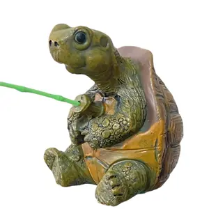 Charming Fishing Turtle Statue-Realistic Resin Garden Statue and Table Decorations, Suitable for Home Decoration, Indoor Or Outdoor Use, Green Rope Design, Garden Decoration | Fishing Theme Decoration | Lifelike Appearance, Turtle Decoration