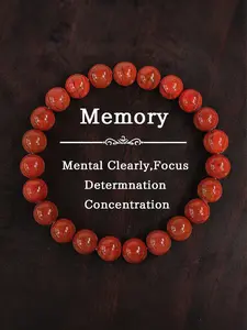 Chinese Red Stone Beaded Bracelet, Memory Beaded Bracelet, Mental Clarity, Focus, Determination, Concentration Spiritual Jewelry, Chakra Balancing Energy Gift for Men and Women, Energy Healing Bracelet, Crystal Bracelets