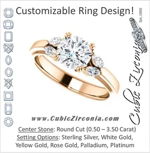 Cubic Zirconia Engagement Ring- The Melitza (Customizable Round Cut 5-stone with Marquise Accents)